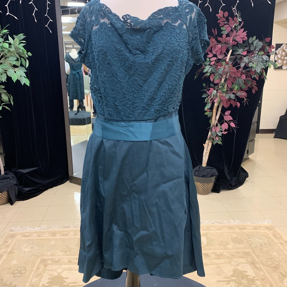 Teal dress with lace overlay